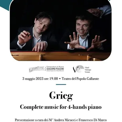 La locandina: Presentazione di «Grieg, Complete Music for 4-Hands Piano»